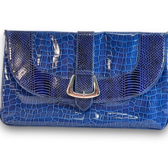 WHITEHOUSEBLACKMARKET Vintage Cobalt Blue Croc Embossed Envelope Clutch - Picture 8 of 9